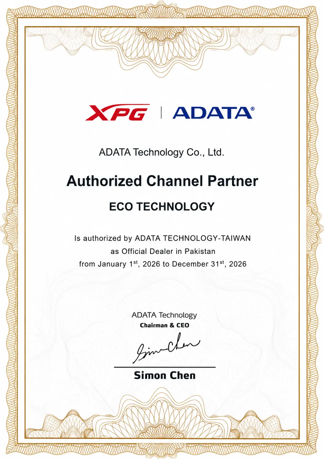 ADATA / XPG Authorized Partner certificate